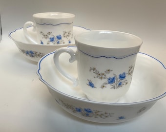 Vintage Set or 2 Arcopal France "Veronica" pattern Tea Cups and Bowls