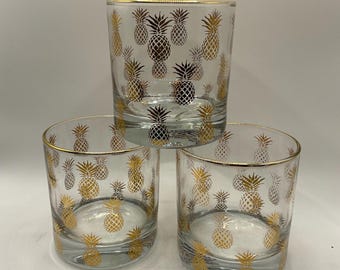 Godinger Pineapple Cups Set of 2 Vintage Tumblers Cocktail Gold - Etsy display picture 1