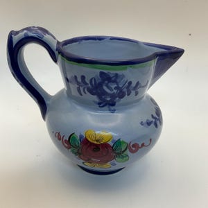 Vintage Vestal Alcobaca Portugal hand-painted pottery small pitcher 1960s 5”