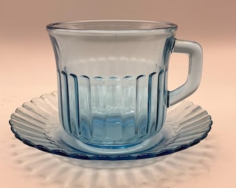3 Sets of Vintage Azure Blue Glass Fortecrista Mexico Tea Cup and Saucer Set