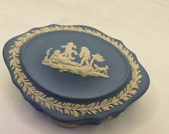 Vintage Wedgewood Blue Jasperware trinket box