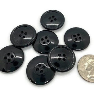 1&quot; Black Buttons -  1 inch Black Plastic Buttons - Bulk Black Buttons - 25mm Black Button - Craft Button - Sewing Buttons - Four Hole Button