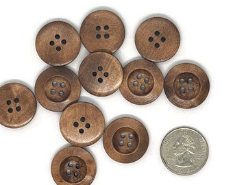 7/8" Wood Sewing Buttons Medium Brown  - 7/8 inch Rustic Wood Buttons - 22mm Wooden Button -  Wood Buttons - Craft  Supplies