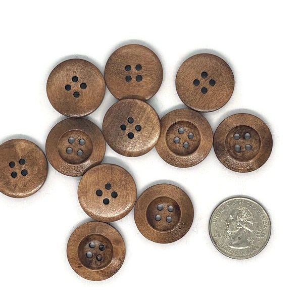 7/8" Wood Sewing Buttons Medium Brown  - 7/8 inch Rustic Wood Buttons - 22mm Wooden Button -  Wood Buttons - Craft  Supplies
