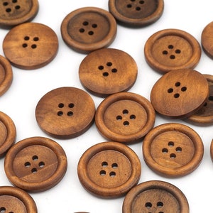 1 Rustic Wood Sewing Buttons Dark Brown 1 inch Wood Buttons 25mm Wooden Button Bulk Wood Buttons Craft Supplies image 1