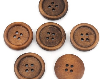 1" Rustic Wood Sewing Buttons Dark Brown  - 1 inch Wood Buttons - 25mm Wooden Button -  Wood Buttons - Craft  Supplies