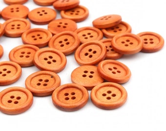 Wood Buttons - 3/4" Orange Wood Buttons - Wood Buttons - 3/4 inch Wooden Buttons -  4 hole Sewing Buttons - Craft Buttons - Supplies