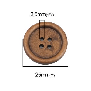 1 Rustic Wood Sewing Buttons Dark Brown 1 inch Wood Buttons 25mm Wooden Button Bulk Wood Buttons Craft Supplies image 2