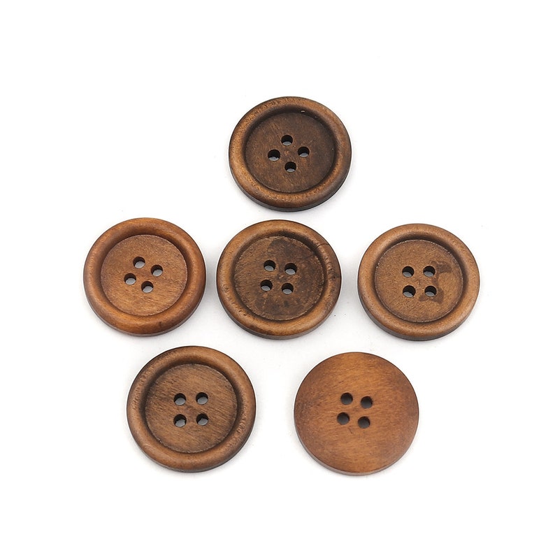 1 Rustic Wood Sewing Buttons Dark Brown 1 inch Wood Buttons 25mm Wooden Button Bulk Wood Buttons Craft Supplies image 4