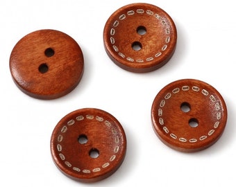 3/4" Wood Buttons Medium Brown  - 3/4 inch Wood Sewing Buttons - 20mm Wooden Button -  Wood Buttons - Craft  Supplies -Button Lot