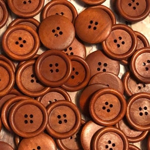 Wood Buttons 1 1/8", 30mm Redish Brown Wood Finish Buttons, Bulk Wooden Buttons, Red/Brown Buttons Large Wooden Buttons Wholesale Buttons