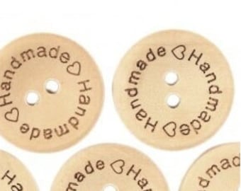 1" Natural Wood Button - Unfinished Wooden Button - 25 mm Wood Button - "Handmade" Sewing Button -  Craft Button  Bulk Buttons - 2 hole