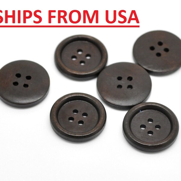 100 Dark Brown 1" Wooden Buttons 25mm Wooden Button Wholesale Buttons Bulk Wood Wooden Buttons 1" Wood Button Brown Buttons In Buttons