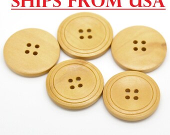 100 Lg Wood Button 1 1/4", 32mm, Bulk Wood Buttons, Wholesale Wood Buttons Bulk Wood Buttons Wooden Button Natural Wood Finish Buttons