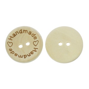 3/4&quot; Natural Wood Button - Unfinished Wooden Button - 20 mm Wood Button - &quot;Handmade&quot; Sewing Button -  Craft Button  Bulk Buttons - 2 hole