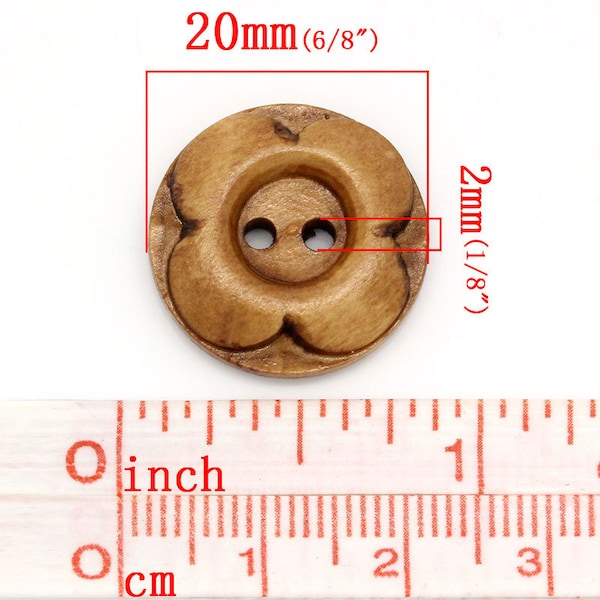 Wood Flower Buttons -  3/4" Wooden Flower Buttons - 20mm Wood Button Flower - Wooden Button - Wholesale Buttons - Bulk Buttons - 2 Hole