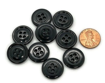 Black Plastic Button 3/4" - Black Button - Black Resin Button - 4 hole - Made in US