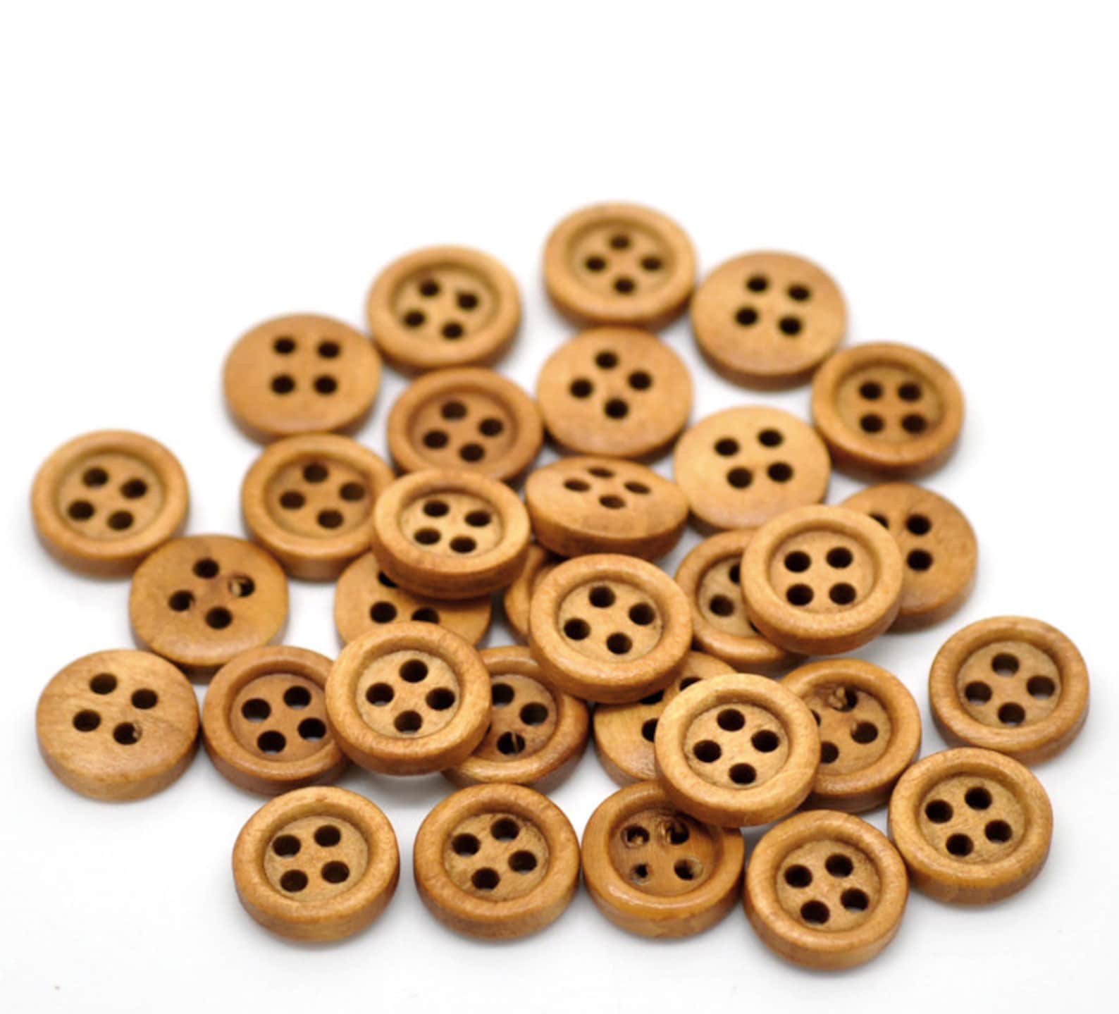 Tiny Small Rustic Wood Button Medium Brown 3/8