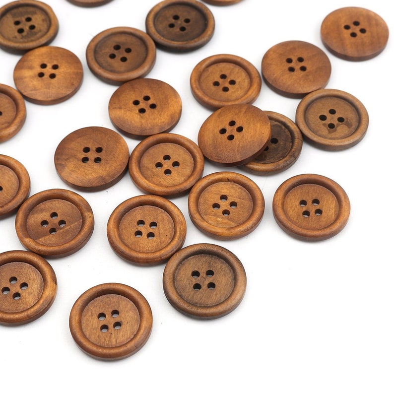 1 Rustic Wood Sewing Buttons Dark Brown 1 inch Wood Buttons 25mm Wooden Button Bulk Wood Buttons Craft Supplies image 1