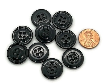 Black Plastic Button 3/4" - Black Button - Black Resin Button - 4 hole - Made in US