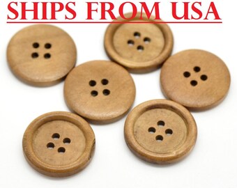 100 Medium Brown 1" Wood Buttons 25mm Wooden Button Wholesale Buttons Bulk Wood Wood Buttons 1" Wood Button Brown Buttons Inch Button