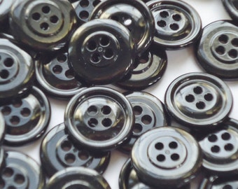 Black Plastic Button 3/4" - Black Button - Black Resin Button - 4 hole - Made in US