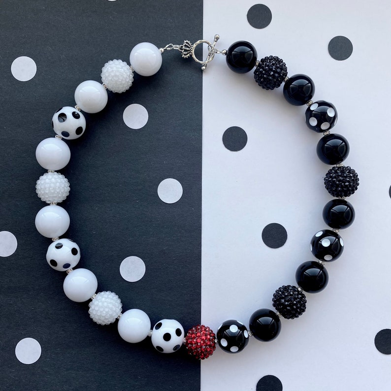 and Red Polka Dot Chunky Necklace White Cruella Black