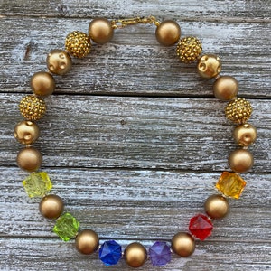 Infinity Gauntlet Avengers Gold and Multicolored Jewel Sparkly Chunky Statement Necklace