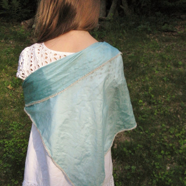 Lovely Distressed Tattered Tatted Vintage Silk Turquoise Teal Robin's Egg Blue Scarf Wrap