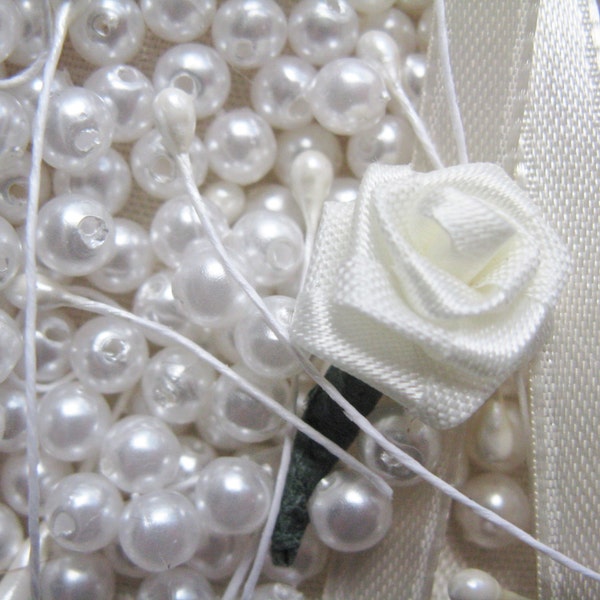 Vintage Wedding Supplies DESTASH / Fabric / Nubby Satin / Pearls / Rosettes / Ribbon