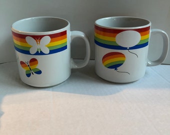 Vintage 80’s Rainbow Butterflies and Balloons Mug / Russ Berrie & Co / Coffee Mug / Tea Mug