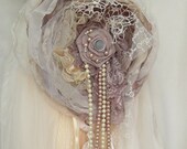 Ivory Taupe Large Shabby chic flower - Wedding chair cover - Curtain tie back - Church decor - door hanging - Pew bows - Bridal Shower Decor