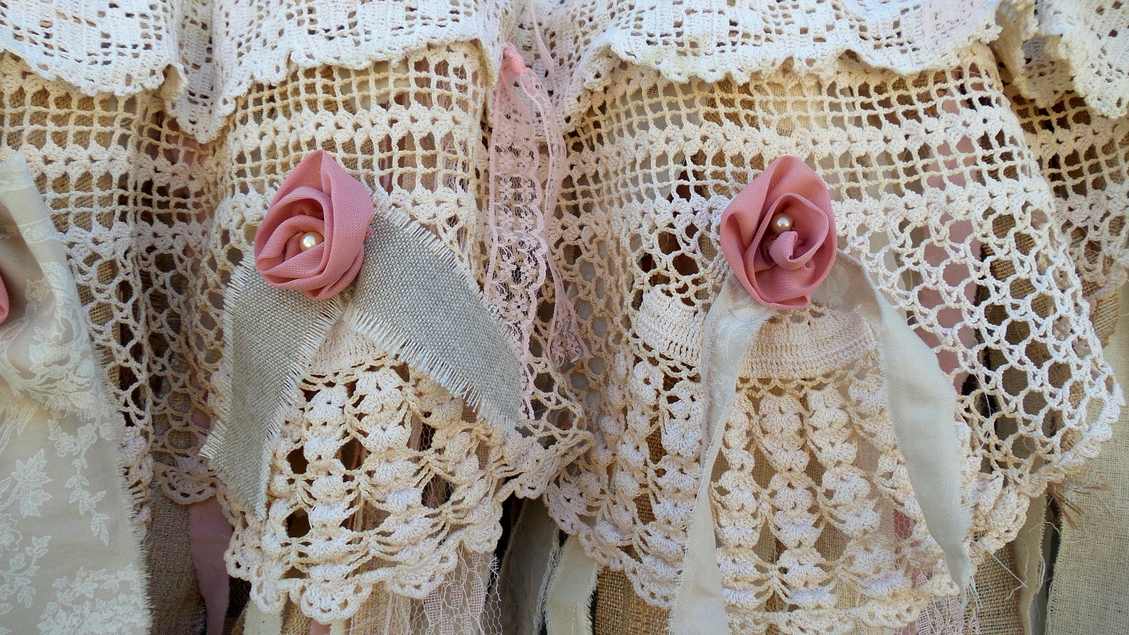 Shabby Boho Chic Blush Pink Valance Lace Garland Curtain Rag Etsy
