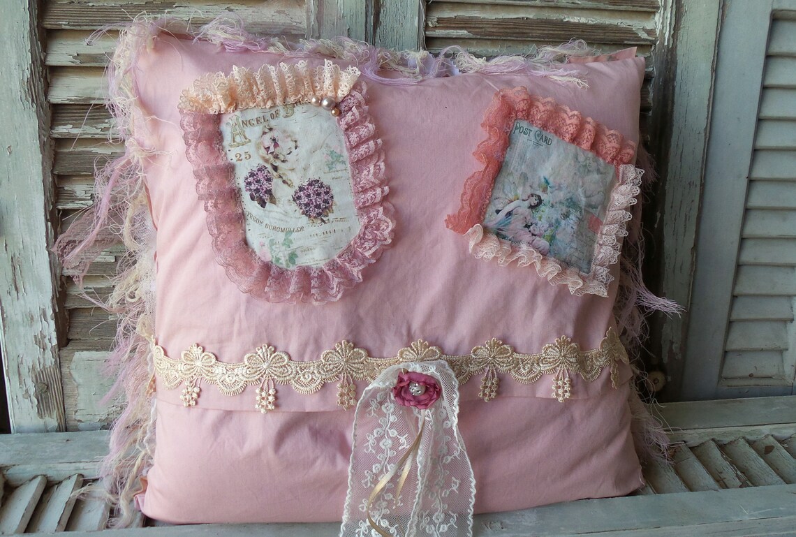 Shabby Chic Pillow Case Decorated With Romantic 3D Fragments Etsy