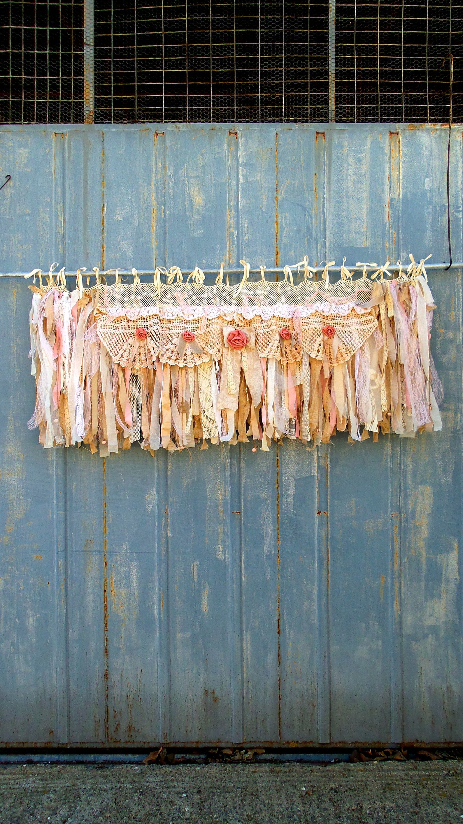 Shabby Boho Chic Blush Pink Valance Lace Garland Curtain Rag Etsy