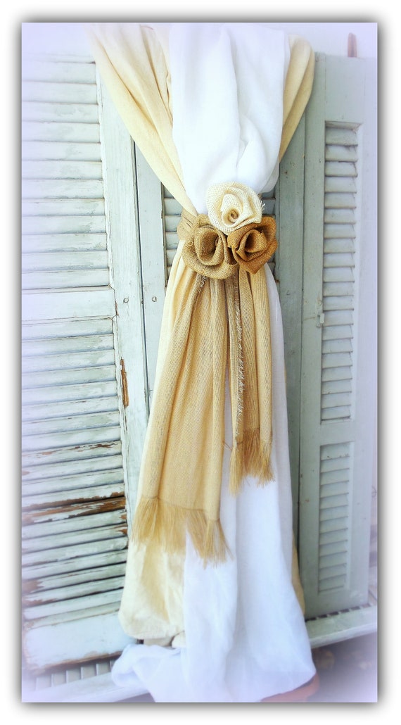 Curtain Tie Back Burlap Roses Curtain Tie Back Shabby chic Etsy