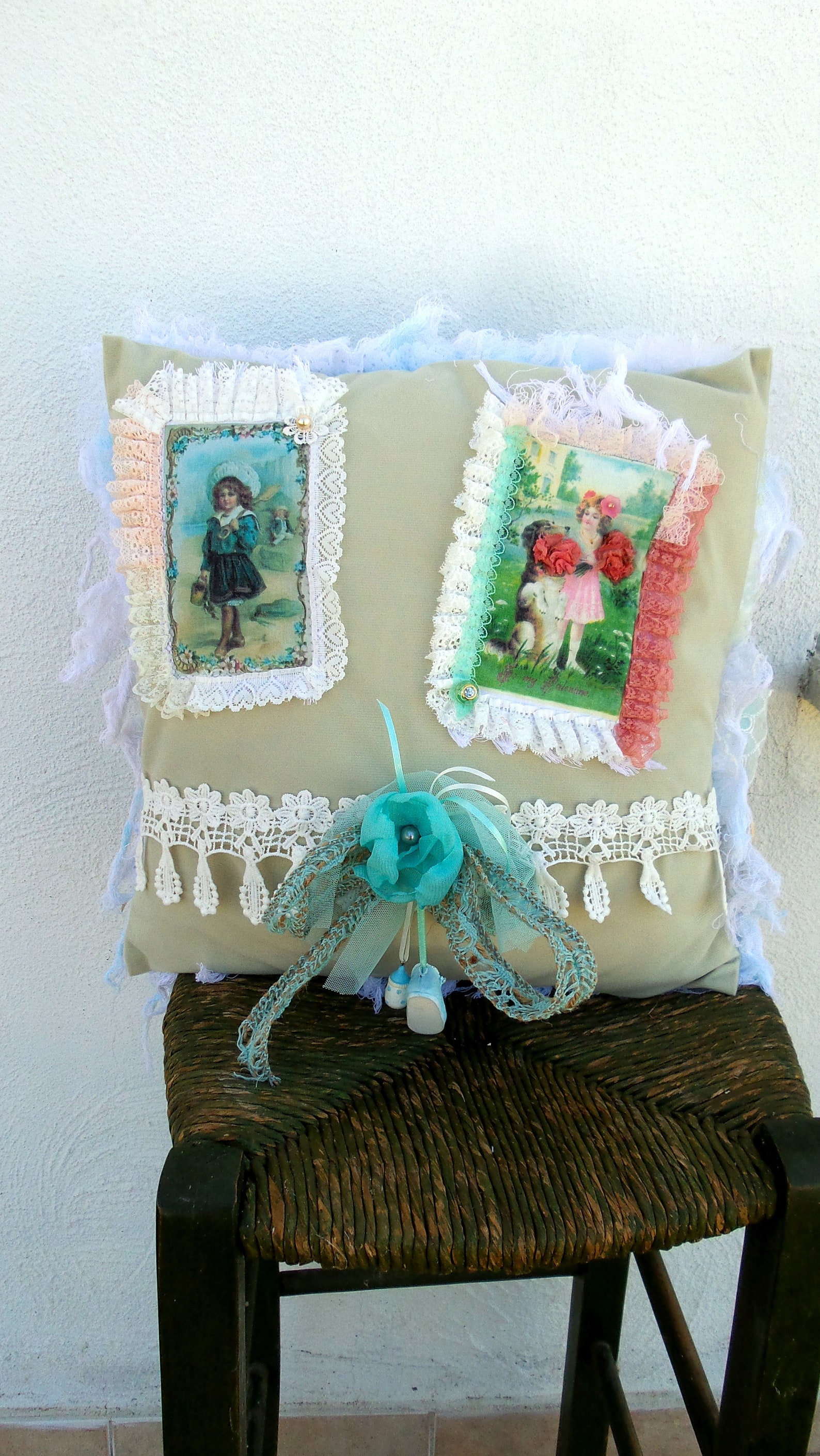 Shabby Chic Pillow case decorated with romantic 3D fragments Etsy