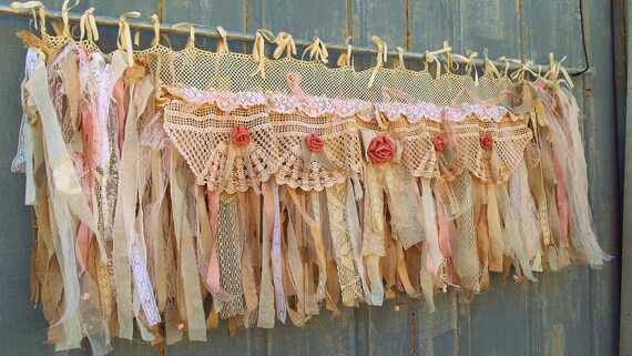 Shabby Boho Chic Blush Pink Valance Lace Garland Curtain Rag Etsy