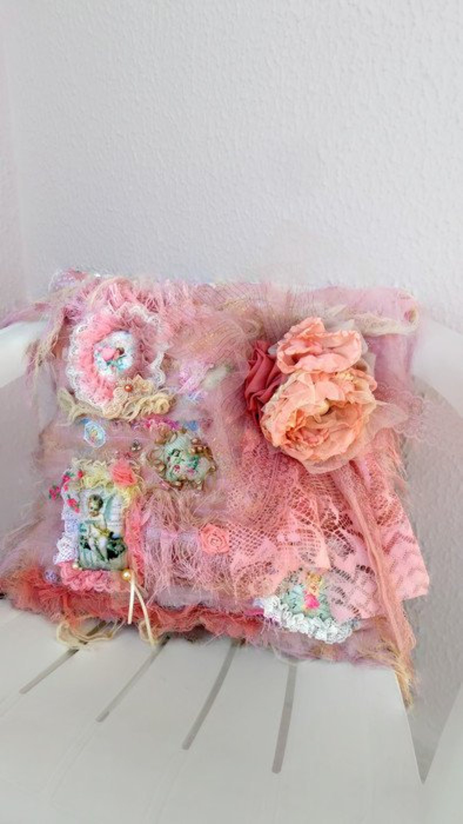 Shabby Chic Pillow Case Decorated With Romantic 3D Fragments Etsy