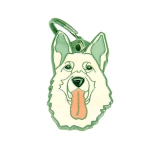 Dog name ID  tag MjavHov WHITE SHEPHERD, engraved, handmade, charm