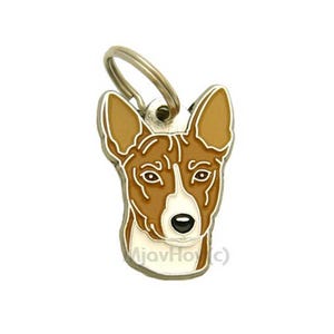 MjavHov personalised, stainless steel, breed pet tag, Basenji