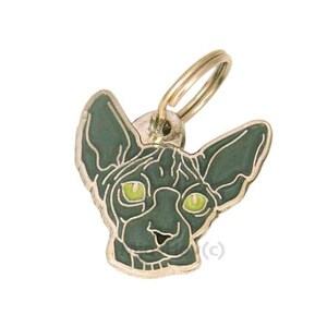 May include: A silver cat charm with a green enamel finish. The cat has green eyes and a detailed face. The charm is attached to a silver ring.