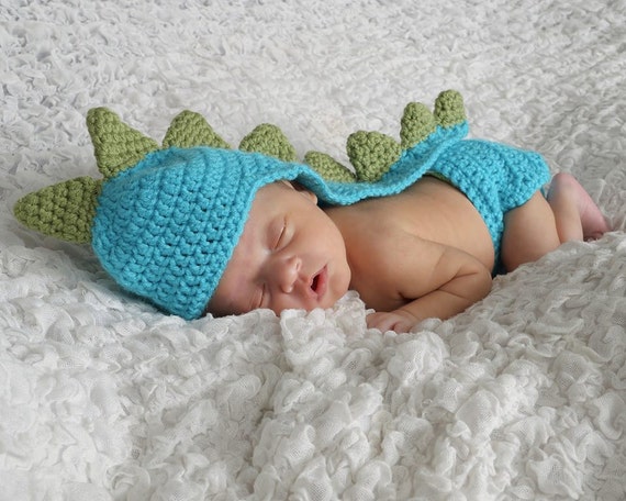 Newborn Dinosaur Hat with Diaper Cover