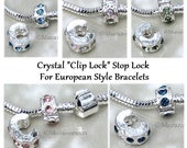 CLIP LOCK Stop Lock For European Bracelet Diamond Crystal Charm Bead Large Hole Fit Charm Bracelet Clip On Birthstone Colors A09