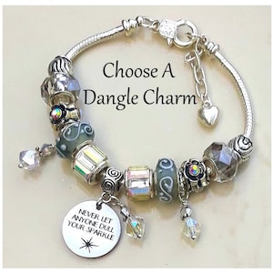 Charm Bracelet For Women Teen Personalize Dangle Charm Aurora Borealis Crystal Glass Bead Pandora Style Bracelet Sparkle Bling Gift #CBR2143