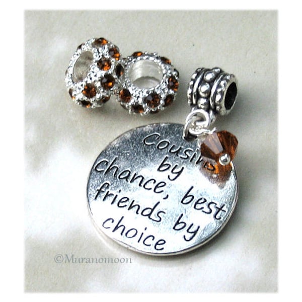 Cousins By Chance Best Friends By Choice Purse Charm Clip On Bracelet Dangle Charm Pendant Personalize Birthstone Swarovski Crystal #DC1067