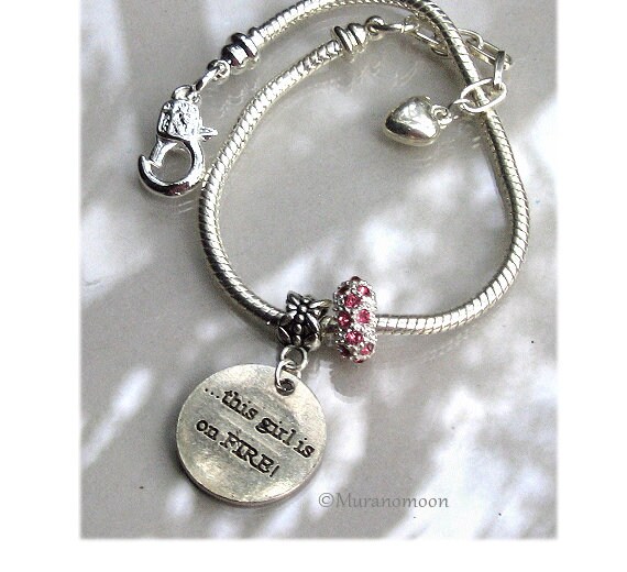 This Girl Is On Fire Dangle Charm Bracelet Adjustable Silver Snake Chain  European Pandora Style Personalized Birthstone Crystal CBR1134