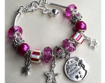 I Love You To The Moon And Back Bracelet Pink Crystal Charm Bracelet Gift #CBR2056