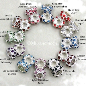 Birthstone Charm Bead Personalize Birthstone Crystal Amethyst Aquamarine Emerald Large Big Hole Fit European Pandora Style Charm Bracelet
