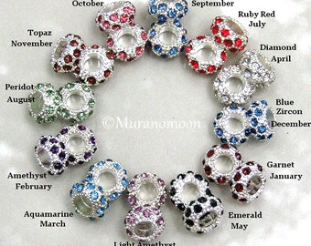 Abalorio de piedra de nacimiento personalizable, cristal, amatista, aguamarina, esmeralda, agujero grande, compatible con pulseras Pandora europeas.